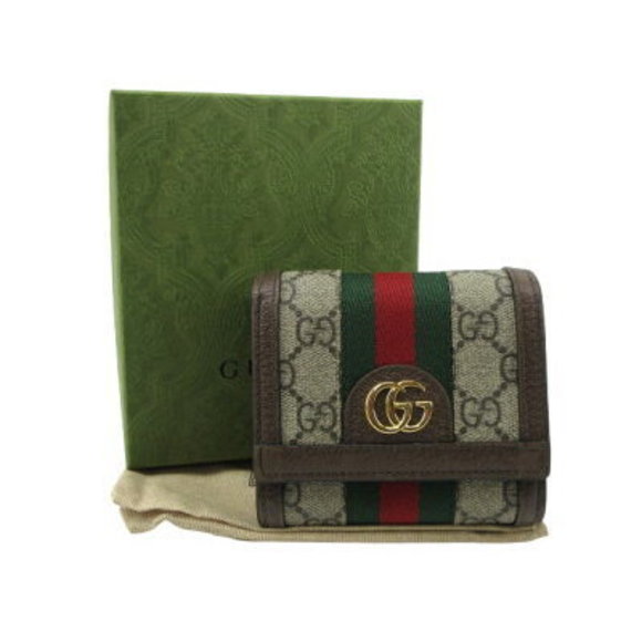 Gucci Ophidia GG Supreme Wallet Web Stripe Bifold Beige Ebony - Picture 1 of 5